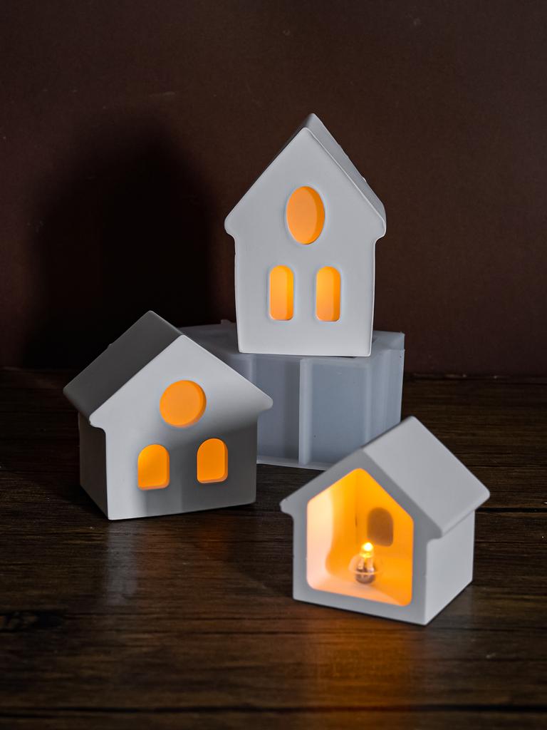 DIY Birdhouse Tea Lamp Holder Silicone Mold 3D House Candlestick Ornaments Gypsum Concrete Mould Resin Crafts Casting Home Decor
