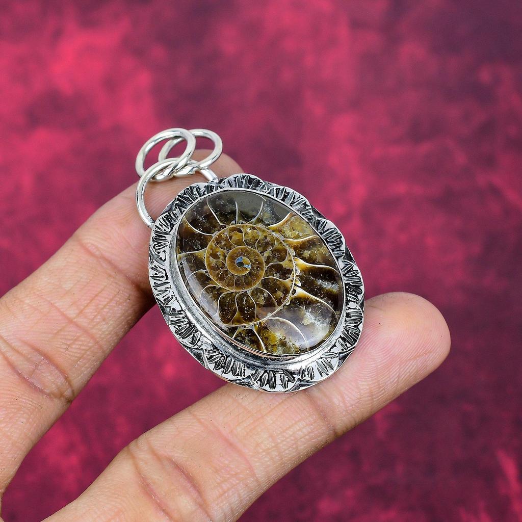 Ammonit Fossilkoralle Schmuck, 925 Massiv Sterlingsilber Anhänger Handgefertigter Edelsteinschmuck, Geschenke für Ehefrau Brandneuer Anhänger
