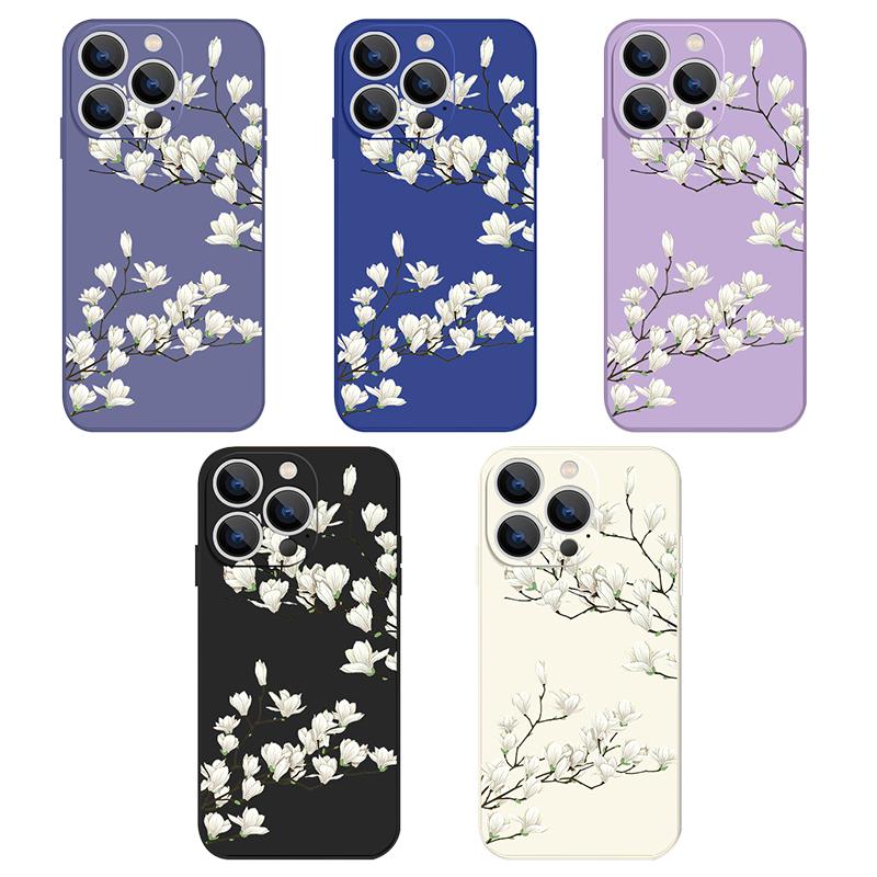 Shockproof Flower Print Phone Case For iPhone 16 Pro Max 15 Plus 14 13 Pro 12 Mini 11 Silicone Lanyard TPU Hard Slim Shell