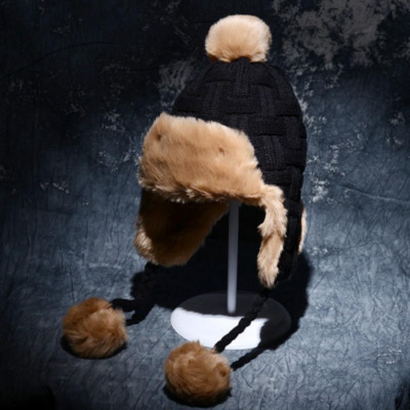 Hat Female Winter Thunderbolt Hat Ear Protection Face Knitted Wool Hat Padded and Thickened Princess Cute Cycling Cap