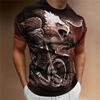Men's Animal Pattern T-Shirt, Eagle, Motorcycle, 3D Print, Vintage Trendy Loose Large Size Casual Street Short Sleeve Top