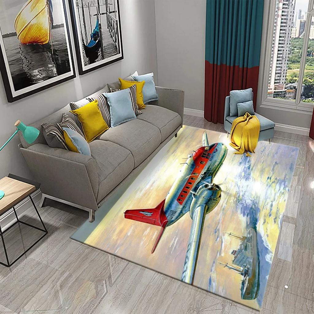 3D Colorful Oil Painting Airplane Carpet for Living Room Bedroom Decor Rugs Bathroom Kitchen Non-slip Floor Mat Home Decor Rugs