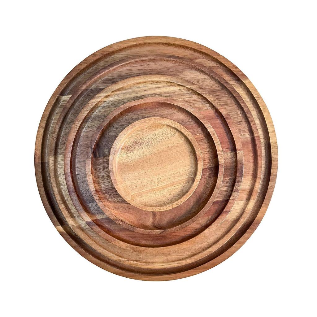 Large Japanese Acacia Wooden Tray & Dinner Plate Set