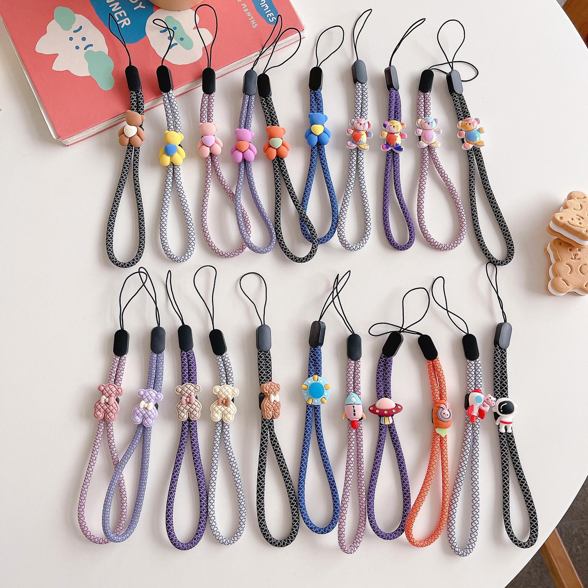 

Ремешок для мобильного телефона с милым мультяшным медведем, короткая веревка на запястье, нейлоновая веревка, аксессуары, регулируемая ручная веревка