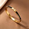 Versatile Titanium Steel H-Type Mother-of-Pearl & Hollow Heart C-Type Snake Link Bracelet