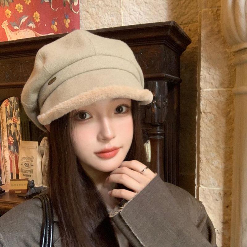 British Retro Versatile Fisherman Hat for Women In Autumn and Winter Plus Down Duck Tongue Beret Japanese Style Warm Ear Protection Octagonal Hat