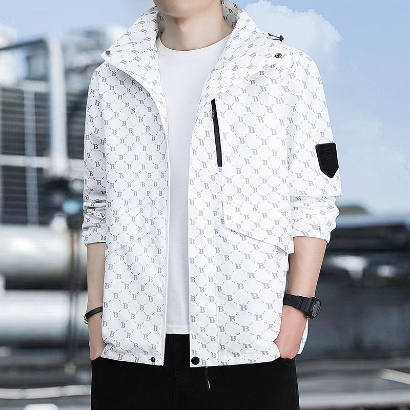 Spring and Autumn New Men's Casual Hooded Jacket Coat Solid Baseball Neck Zipper Windbreaker Coat Cycling Suit Versatile Coat