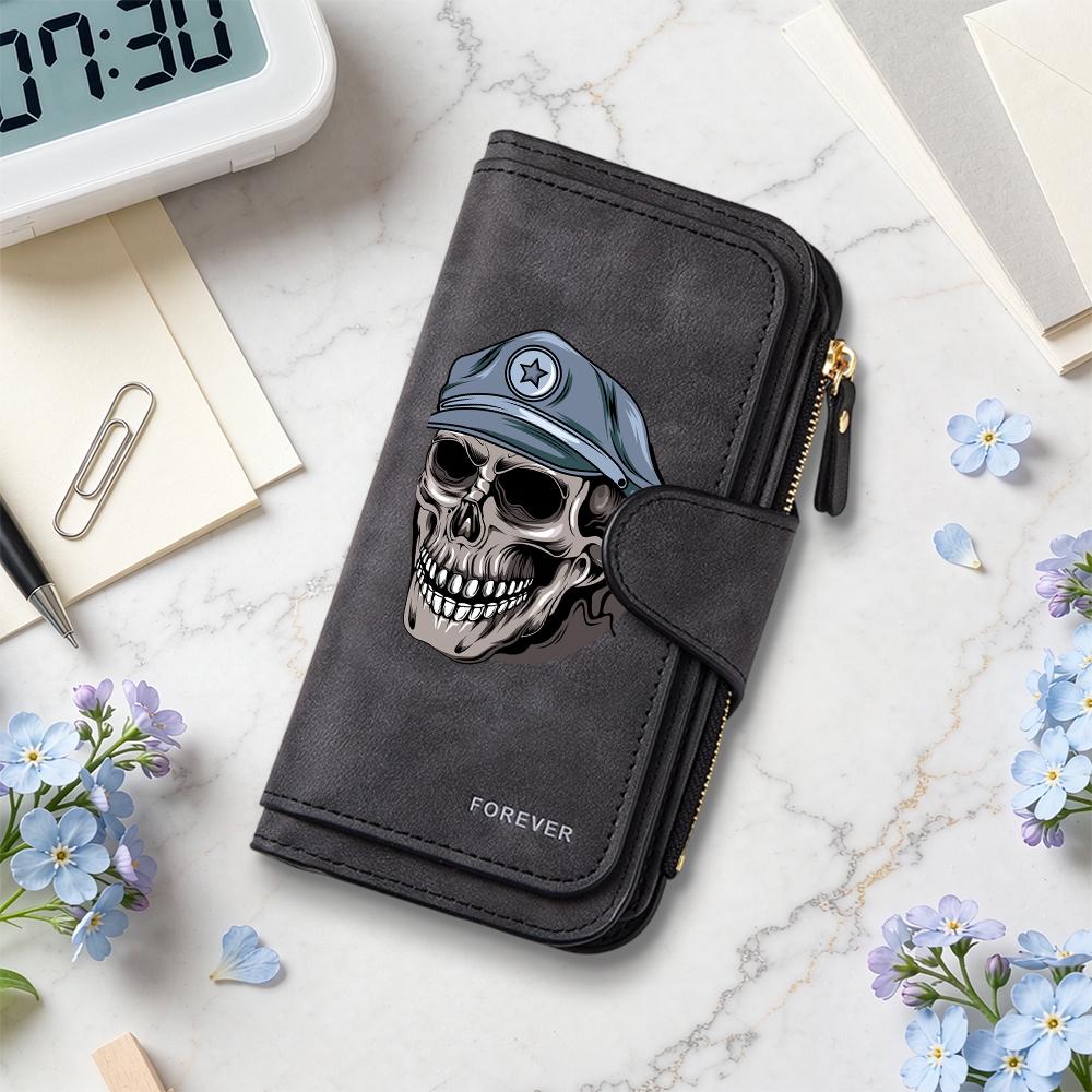Gothic Skull Pattern Long Wallet for Daily Use Fashion Multi Card Slot Purse