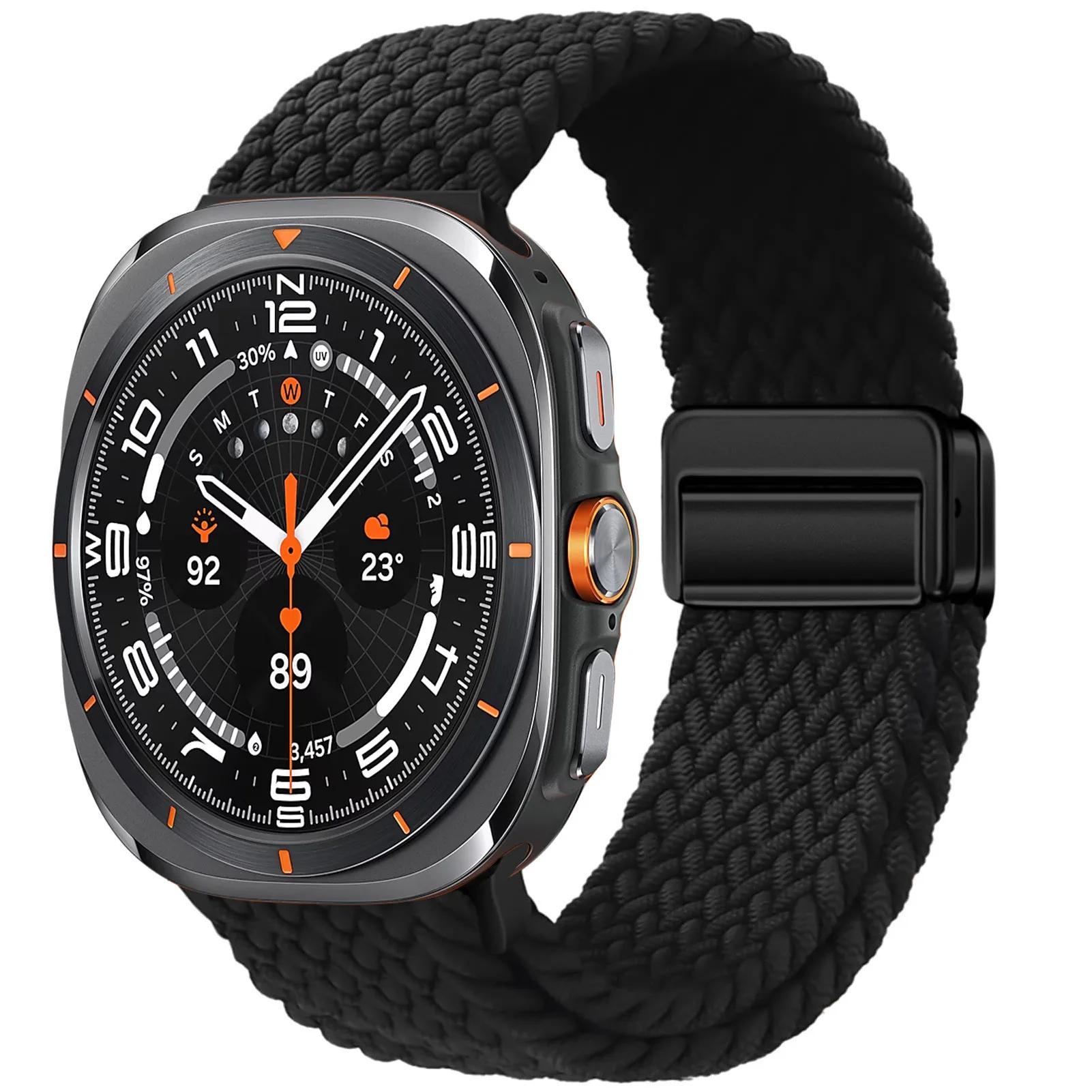 

Плетеный нейлоновый ремешок для Samsung Galaxy Watch Ultra Strap 47 мм Аксессуары Магнитный нейлоновый браслет Galaxy Watch 7 Ultra Band 47 мм for Galaxy watch Ultra чёрный