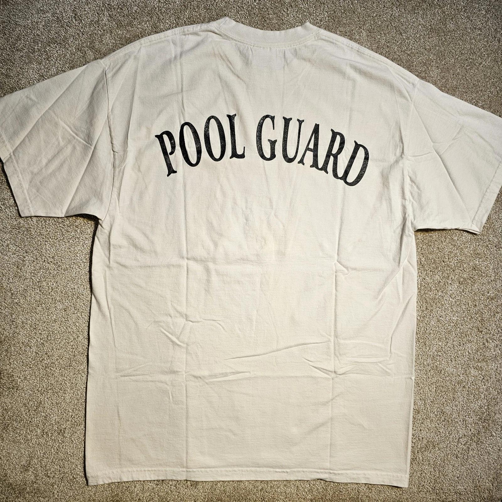 

Vtg Y2k POOL GUARD Spellout White Size L Graphic T-shirt Grunge Skate Sleeze Emo 2XL