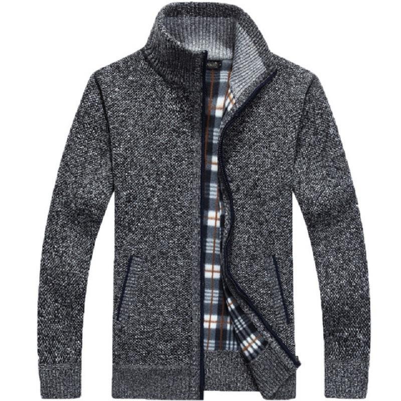Cappotto Maglione Lavorato a Maglia Invernale Spesso da Uomo Cardigan Manica Lunga Pile Zip Intera Maschile Casual Taglie Forti Abbigliamento per Autunno
