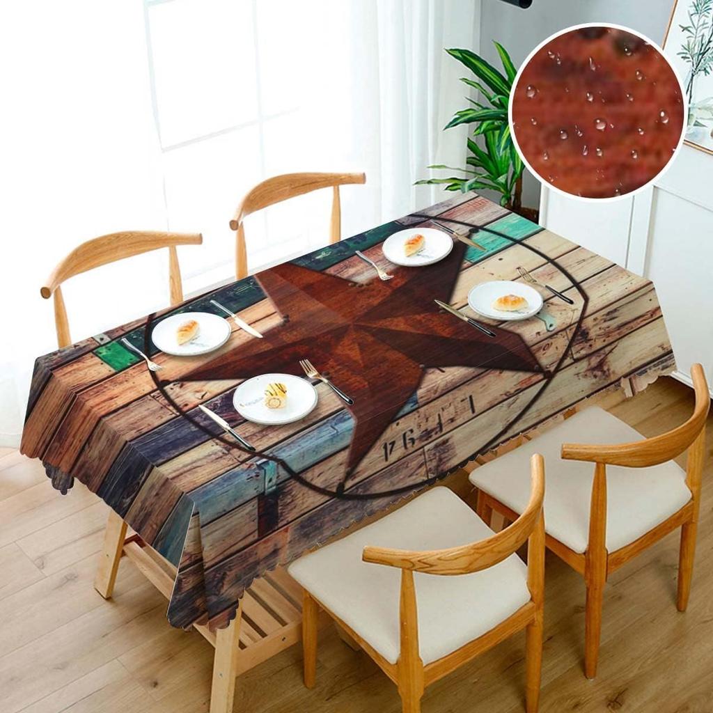Western Country Barn Texas Star Rectangle Tablecloth Party Decor Reusable Waterproof Kitchen Dining Tablecloth Home Barn Decor