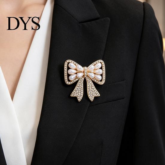 Bowknot Brooch Bow with Faux Pearls Rhinestones, Women Vintage Lapel Pin Pin, Jewelry Accessories for Coats Dresses Shawls Fake Pearl