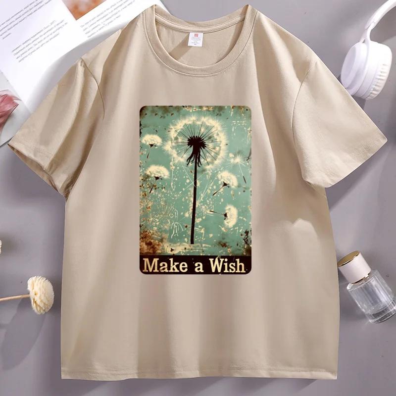 Vintage Dandelion Make A Wish T Shirt Unisex Unisex Casual Cotton Short Sleeve Round Neck Tshirts High Quality Oversized Clothes