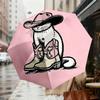 Western Cat Cowboy Hat & Boots Print Umbrella   Automatic Opening/Closing, Outdoor Gear, Travel Accessories, Perfect Gift 196