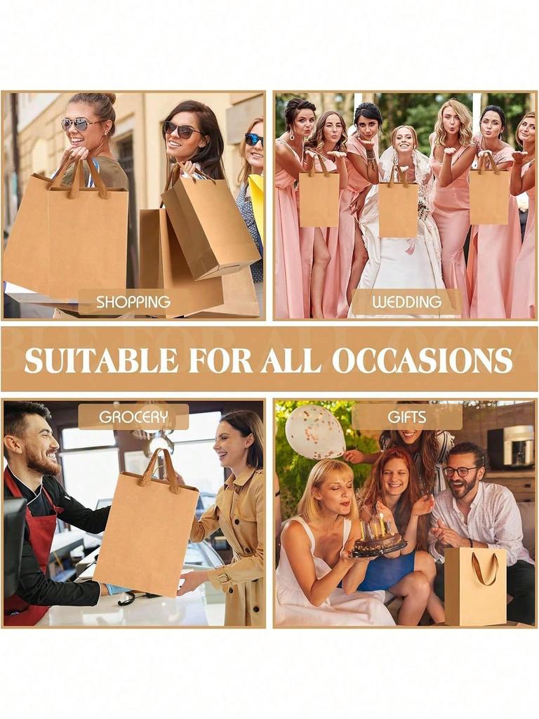 10/20pcs Gift Bags Handled Paper Bags Goodie Bags With Cloth Handles Gift Wrap Bags Shopping Bags Merchandise Bags For Business.