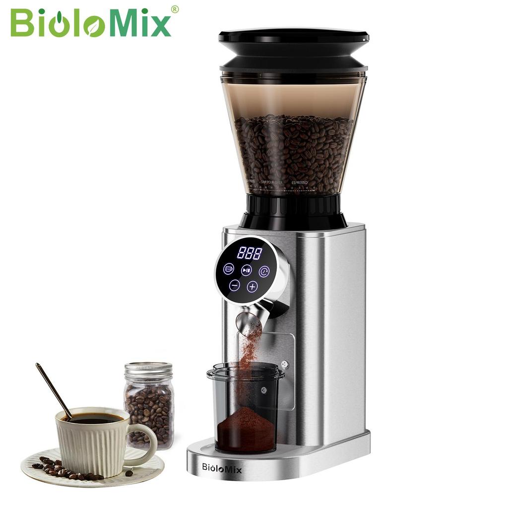 BioloMix CG210 Haushalts-Kaffeemühle Kegelmahlwerk mit Touch-Timer, 48 Mahlgrade für Espresso Pour Over
