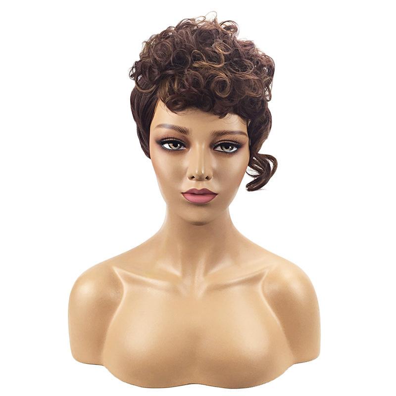 Synthetic Old Woman Wig Curly Short Haircuts Mommy Wig with Side Bangs Heat Resistant Afro Kinky Curls Casual Style Natural Wig