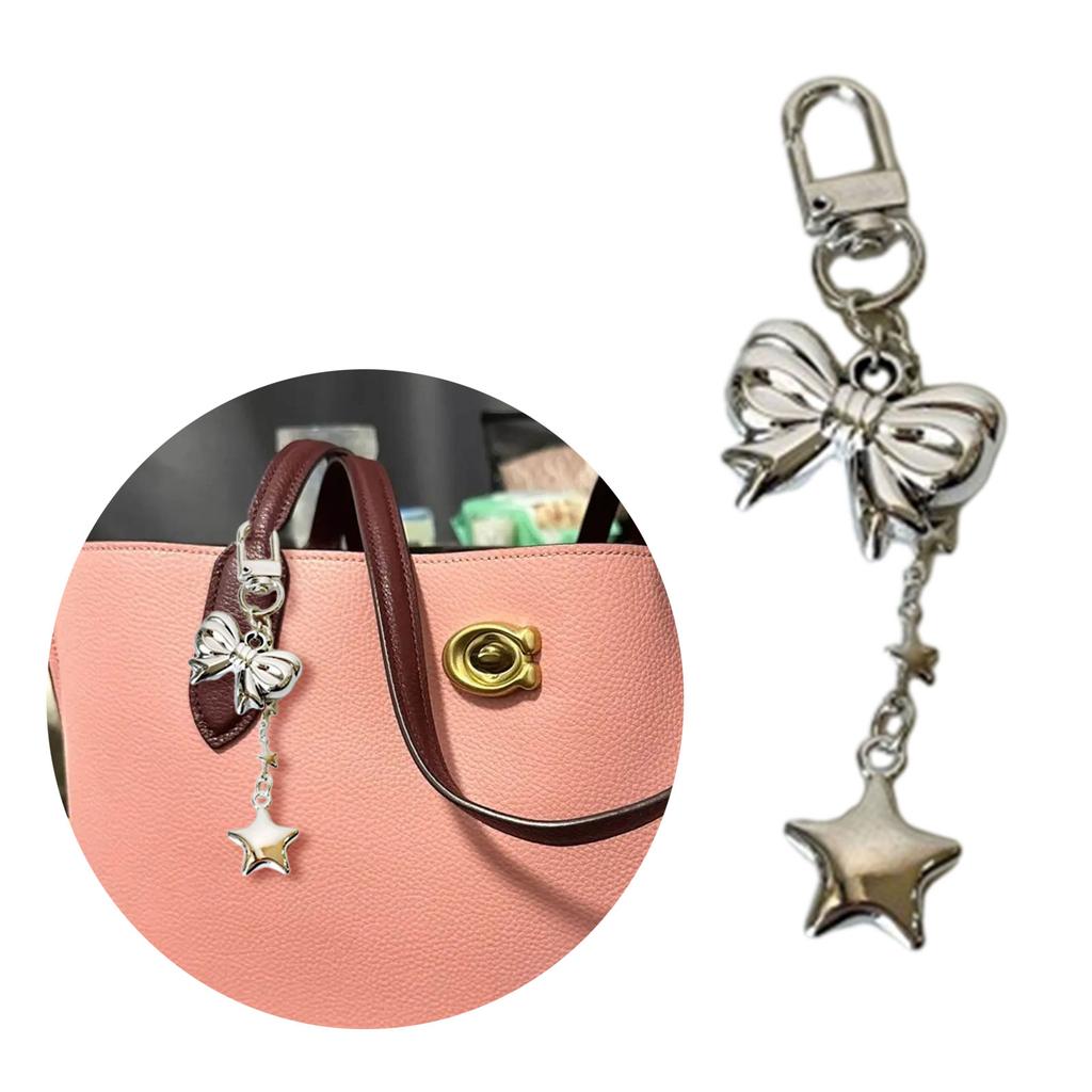 Fashionable Phone Charm with Bowknot and Star Pendant Unique Phone Lanyard Keyring Keychain Car Keys Holder Bag Ornament