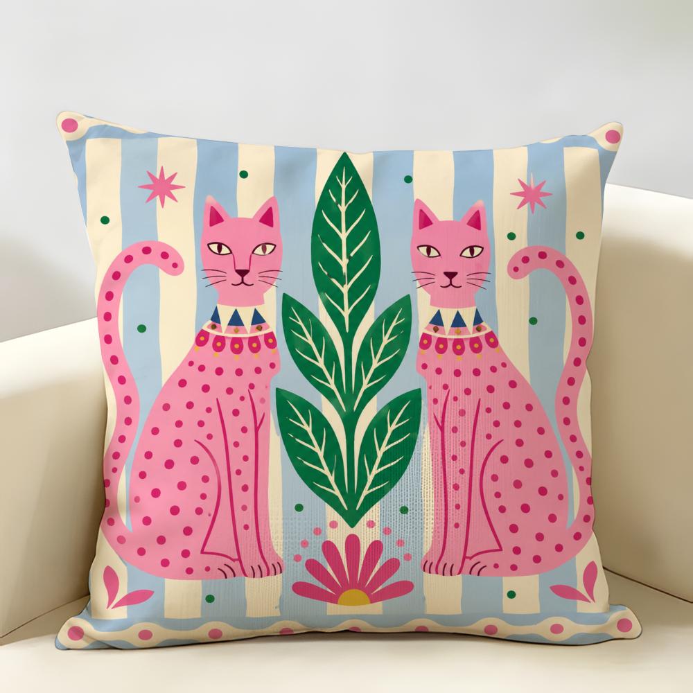 Pink Funky Animal Cushion Cover Durable Hypoallergenic Organic Linen Pillow Cover Short Size Washable SkinFriendly
