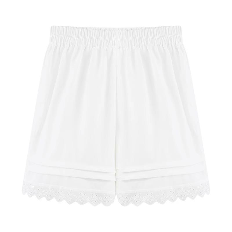 

Женские белые шорты с кружевной отделкой в стиле пэчворк, повседневные, с широкими штанинами - летние, свободного кроя, универсальные, для миниатюрных. XL