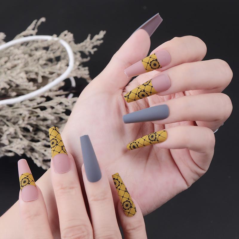 O2 Long Wearable Removable Nail Patches: Pointed Press-On False Nails for Nail Art