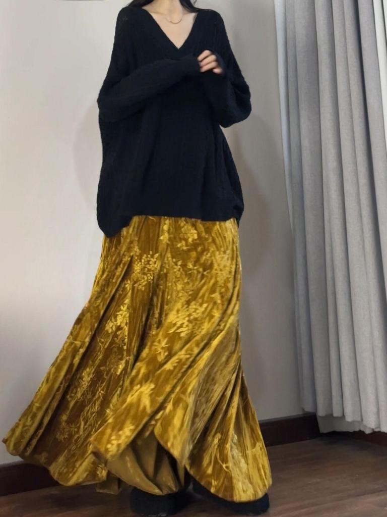 Chinese Old Money Velvet Fishtail Skirt - High Waist, Slimming Autumn/Winter Style