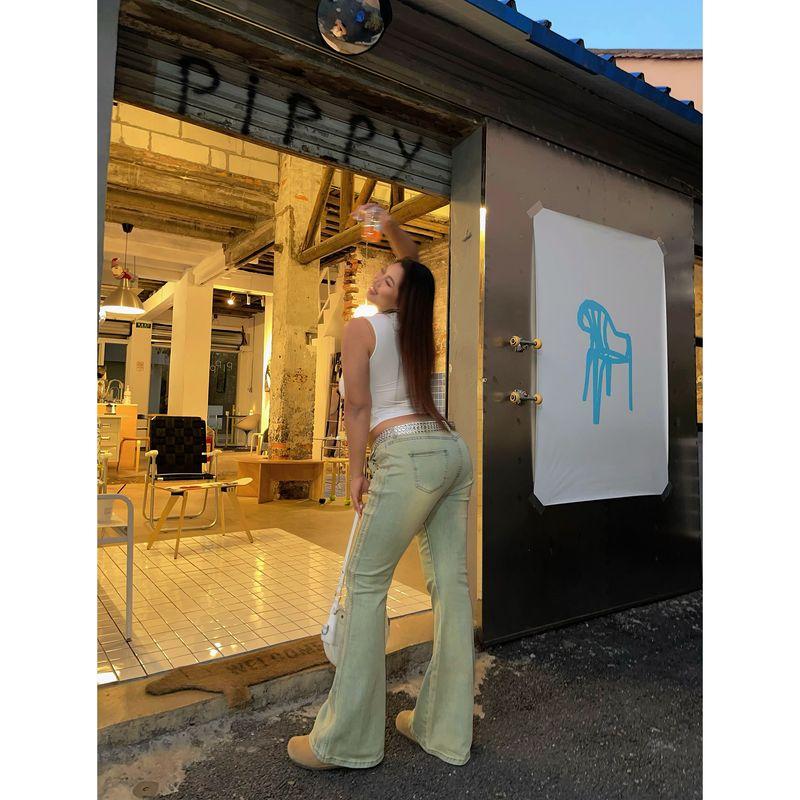 

Brother Nan Slightly Oversized Girls Sexy Slim Fit Micro-Pull Horseshoe Pants Plus Size Stretch Silm High Waist Wide Leg Denim Women Image color L