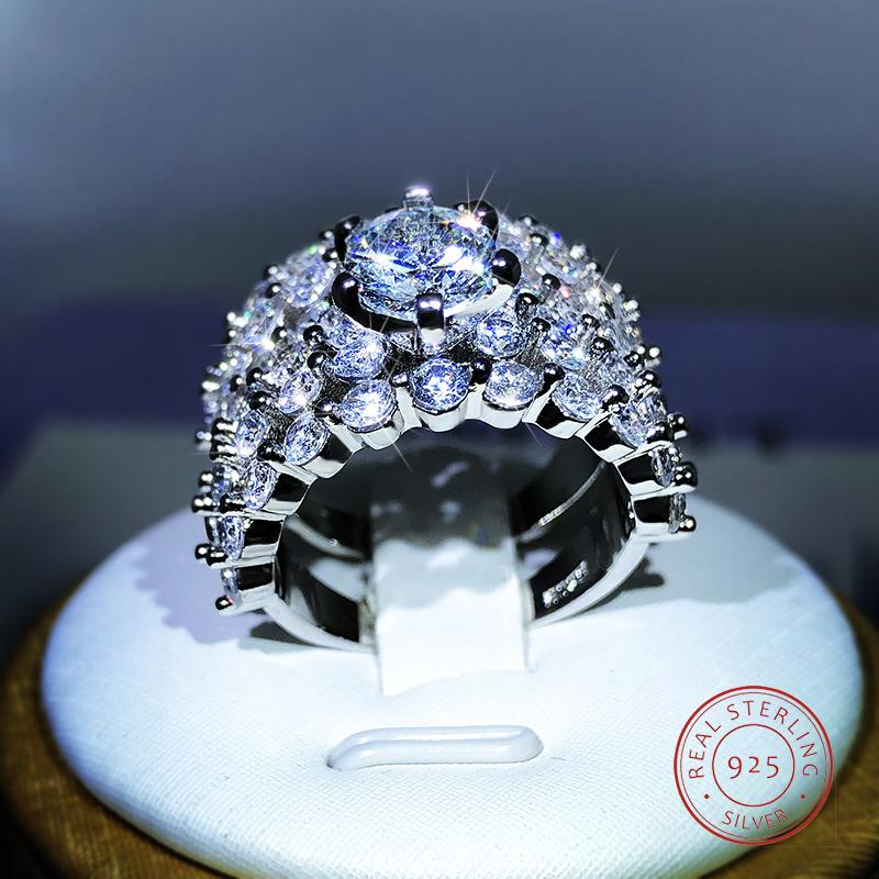 

Best Selling New Gypsophila Micro-Inlaid White Zircon Ring 925 Sterling Silver European And American Exaggerated Banquet Party 5 белый