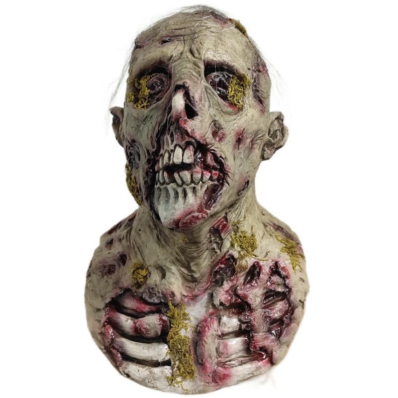Halloween New Product: Scary Moss Biochemical Zombie Monster Mask, Horror Latex Headgear Prop for Escape Rooms Moss Skull