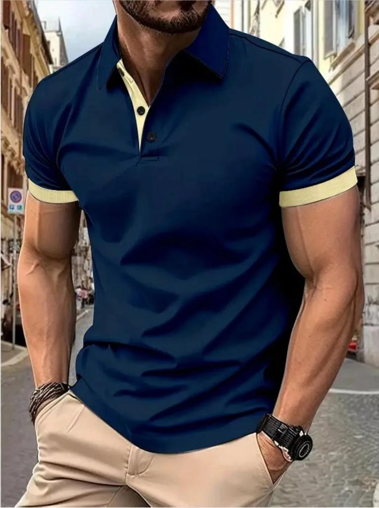 Casual Essential! Men's Short Sleeve Polo Shirt, Stylish Dot Pattern