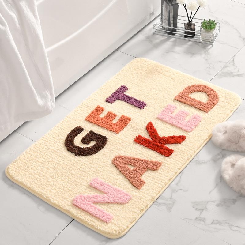Inyahome 50x80cm Get Naked Bath Mats Pink Floor Rugs Non-Slip Quick Water Absorption for Bedroom Bathroon Door Mat Living Room
