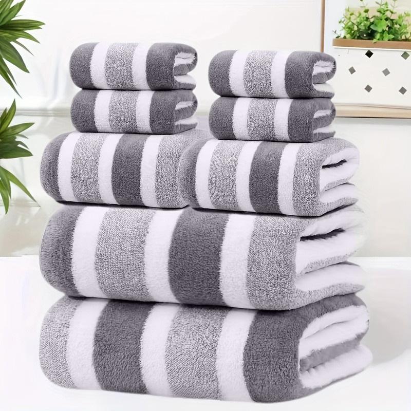 Bath Towel Wrapped In Thick and Enlarged Absorbent Face Wash, Home Wide Striped Coral Fleece Towel Set