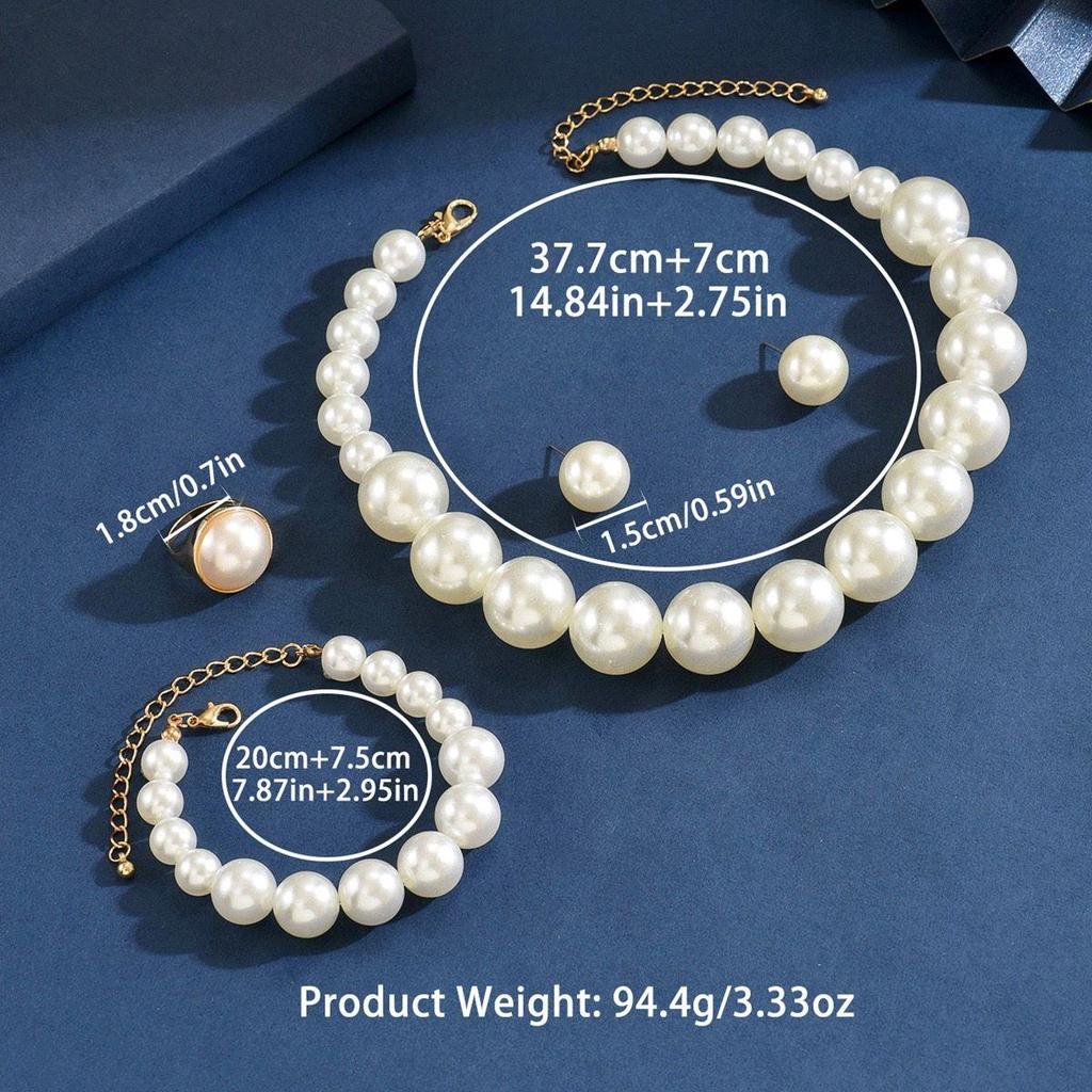 Retro Light Luxury French Five-piece Pearl Jewelry Set, Fashionable and High-end Banquet Dress with Accessories for Women