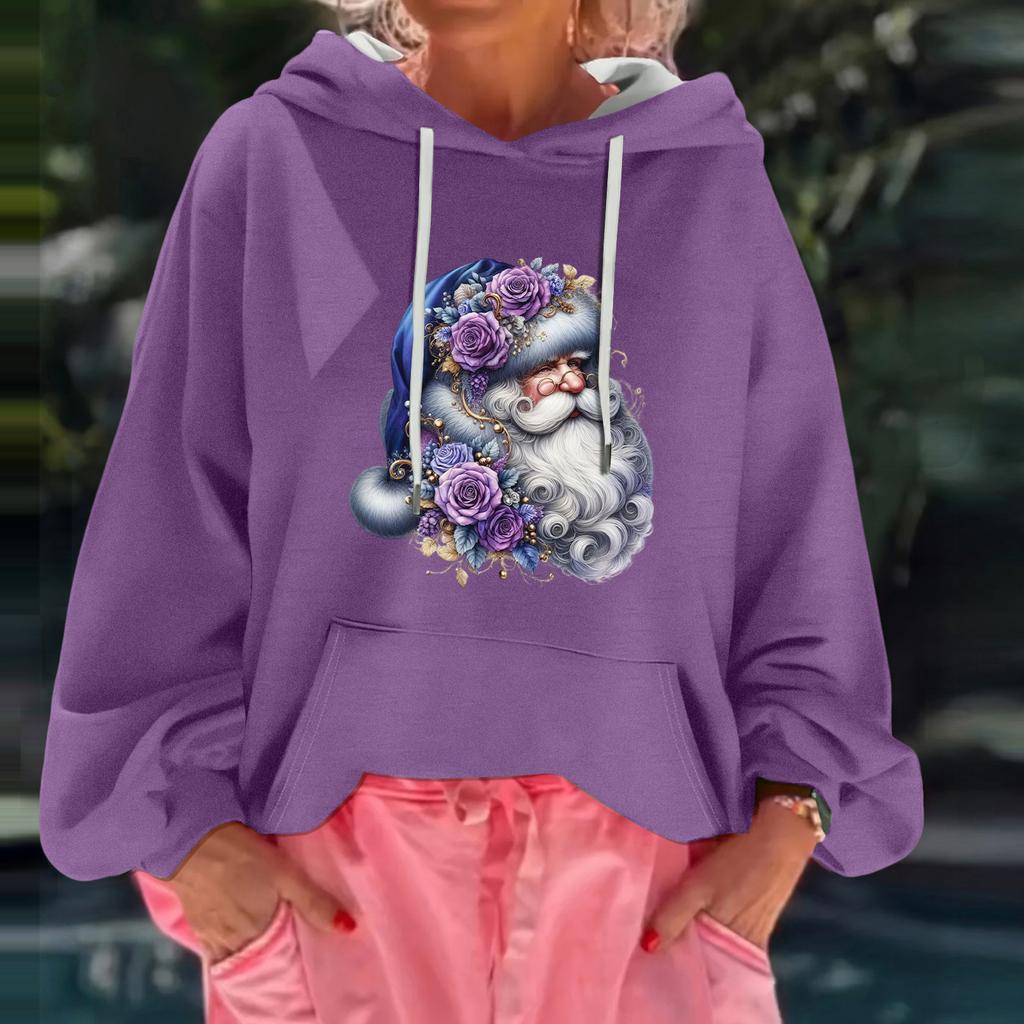 Women's Christmas Print Loose Casual Long Sleeve Hooded Sweatshirt