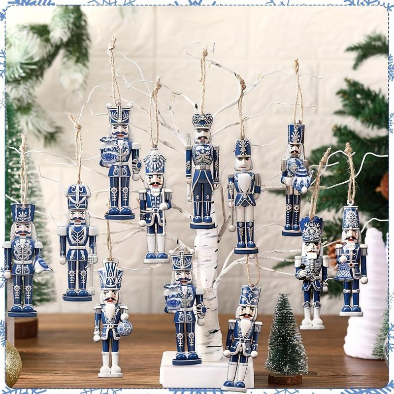 12Pcs Nutcracker Wooden Decorative Set - New Year Christmas Gift, Party Decoration And Home Decor Xmas Tree Hanging Ornament