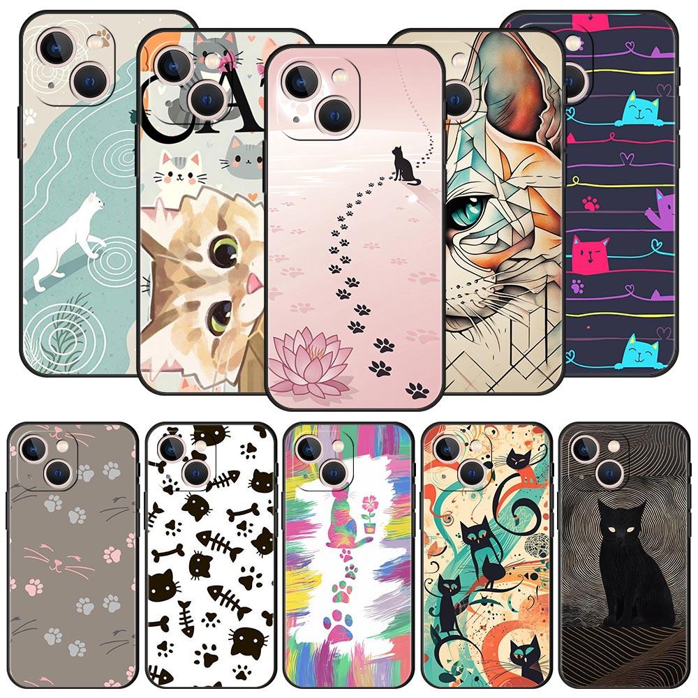 Abstract Creative Cat Line Pattern Phone Case Cover for iPhone 17 16 15 14 13 12 11 Pro Max 17Air Plus Shockproof Soft TPU Shell