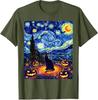 Halloween Black Cat Van Gogh Starry Night Cat Costume Women TShirt Y2k Kitten Pumpkin Spooky Graphic Outfit Novelty Tee Gifts