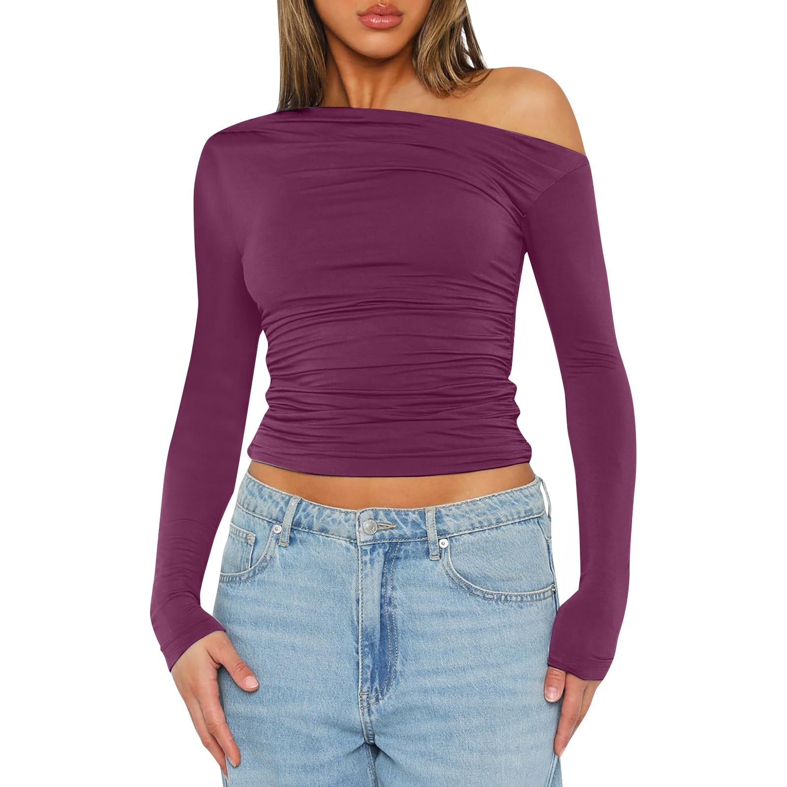 

Женские повседневные блузки с длинным рукавом и открытыми плечами, облегающие блузки для выхода в свет, узкие рубашки S