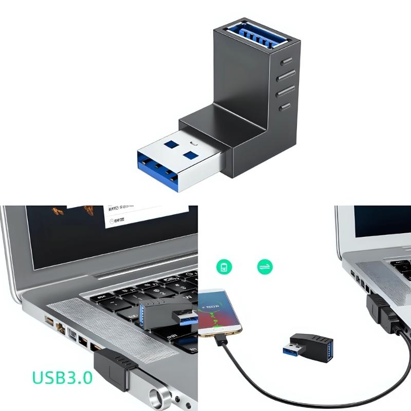 5pcs USB3.0 90 Degree Extension Adapters with Male to Female Connector for Tight Space Installation on Laptops and Vehicles
