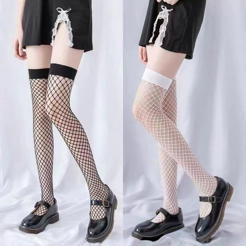 Women's Summer Breathable Mid-Calf Black Socks: JK Style Thigh-High & Over-Knee Options