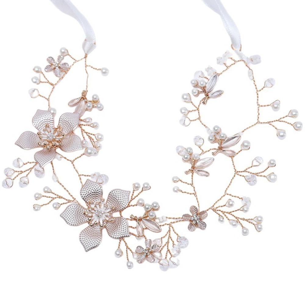 

Головной убор Невеста Жемчуг Корона Ободок Цветок Кристалл Обруч для волос Тиара Женщины золотой
