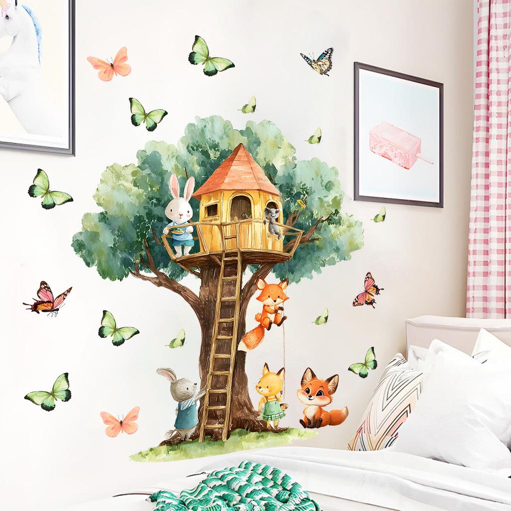 Forest Tree House Rabbit Fox Living Room Entrance Bedroom Stickers