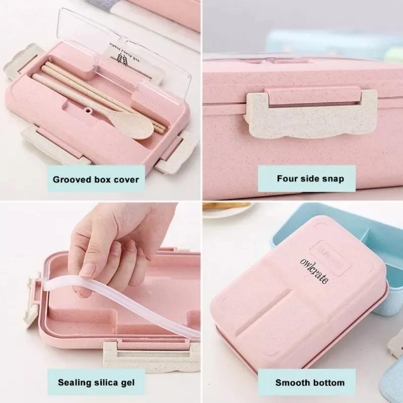 Microwave Lunch Box with Spoon Chopsticks Wheat Straw Dinnerware Food Storage Container Children Kids School Office Bento Box