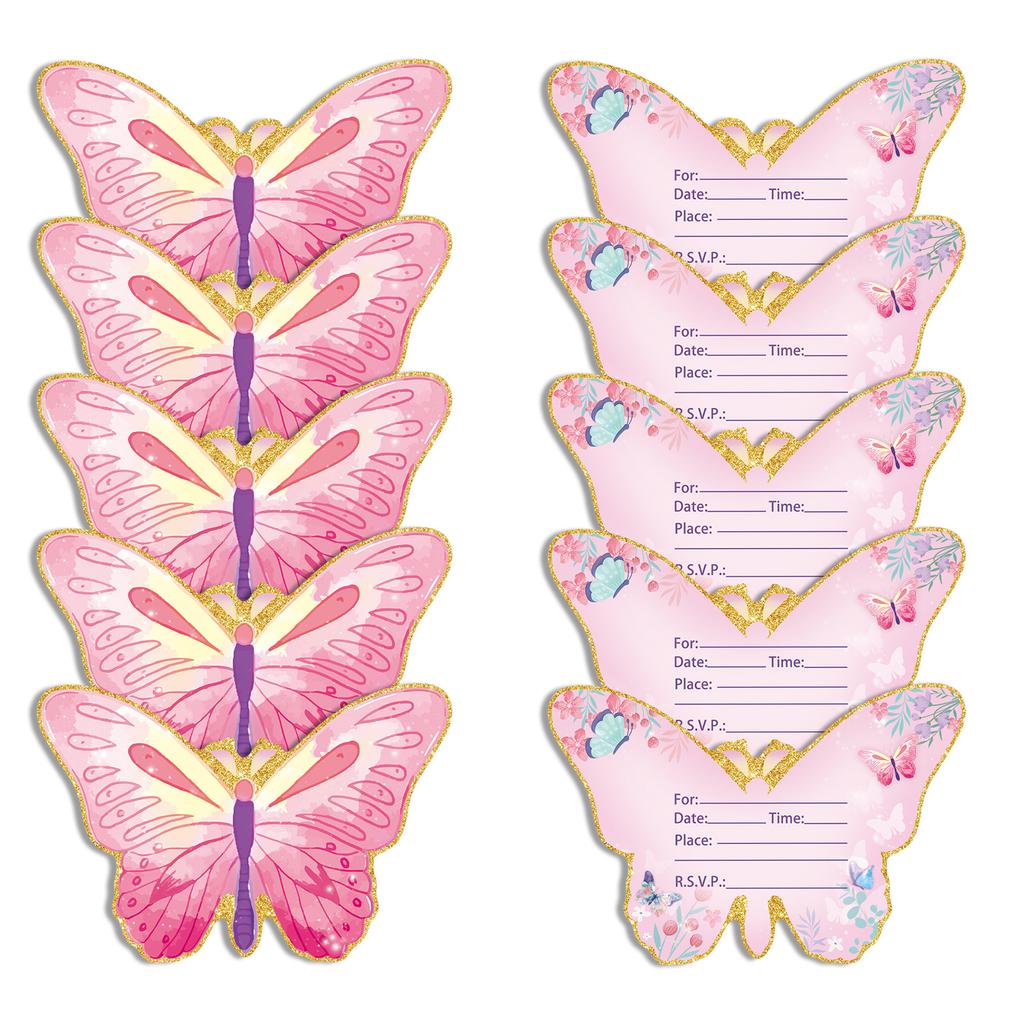 1Set Birthday Party Essential Set Butterfly Theme with Invitation Cards 10in 9in Plates Napkins Paper Cups Optional