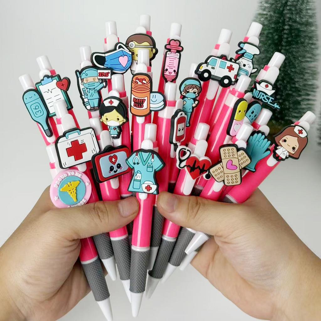 10Pcs Round Ballpoint Pens, Rose Red Medical Series Gel Pens, Suitable for Doctors, Nurses and Students, Christmas Party Stationery Supplies, Ballpoin