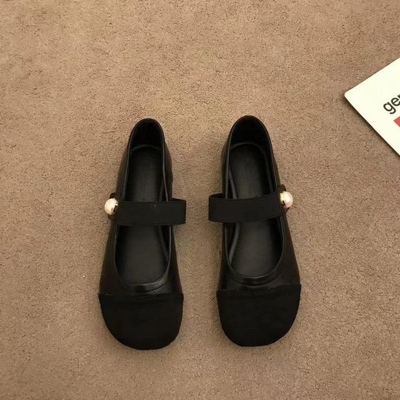 2025 Spring One-word with Mary Jane Women's Shoes Small Thick Heel Square Head Shallow Mouth Single Shoes