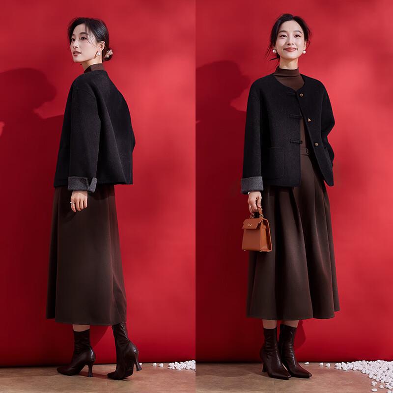 VICTORIA&VERA Elegant Chinese Style Lotus Button Wool Blend Short Coat