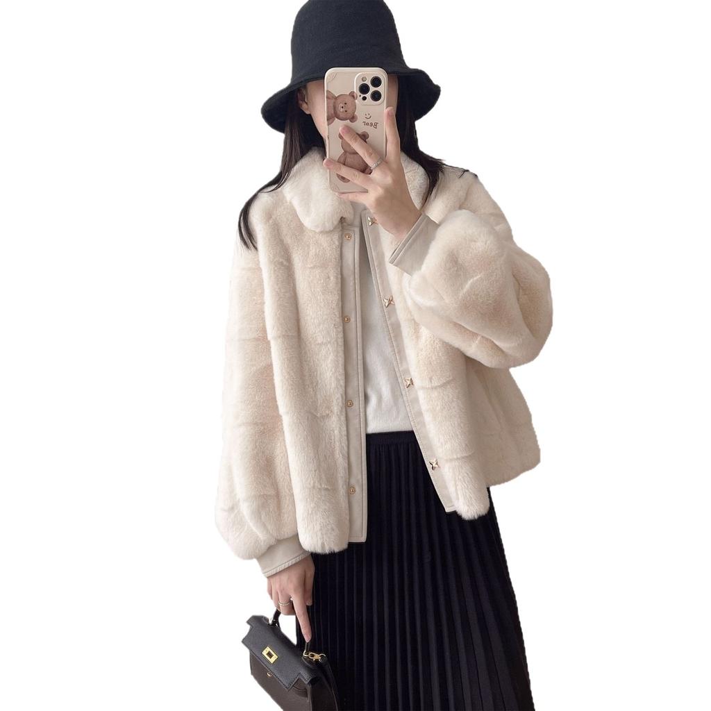 New lantern sleeve fur coat women's medium and long winter small fragrance imitation mink plush coat light