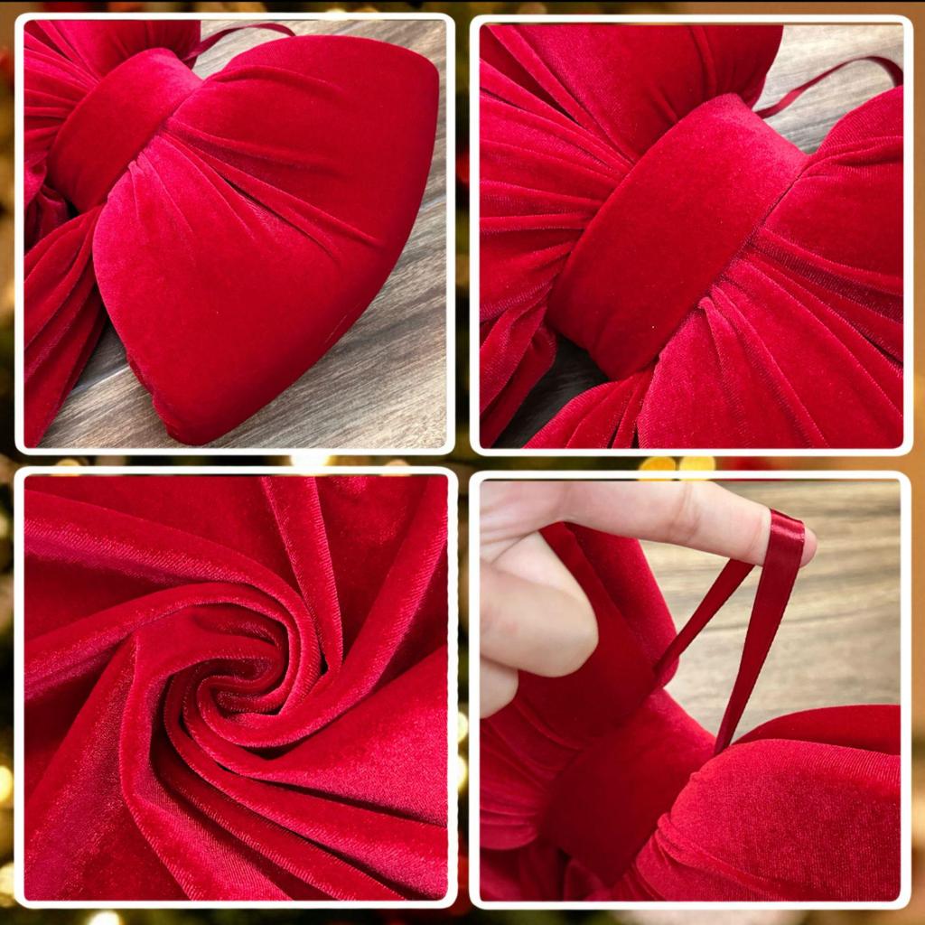 Large Red Velvet Christmas Bow with Ribbon for Tree, Wreath, or Staircase Ornamentation